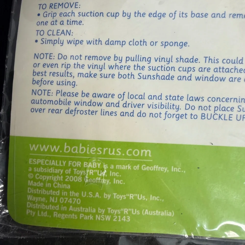 Vintage Y2K Babies R Us Yellow Sun Shade Car Suction Cup Window Shade